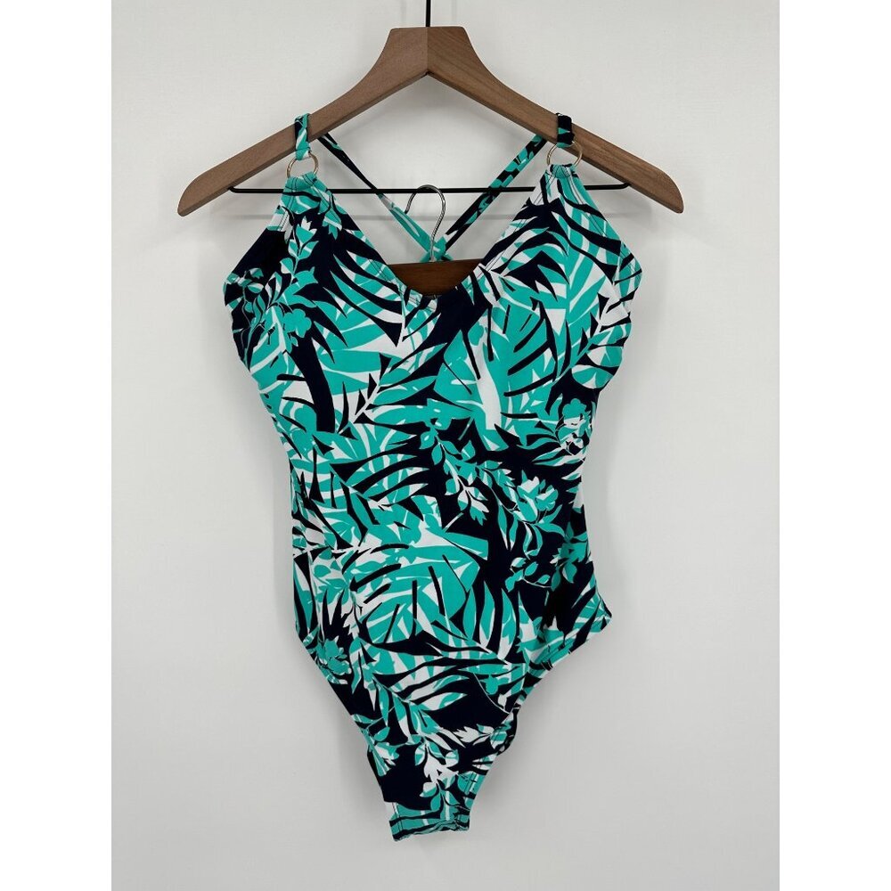Kona Sol One Piece Swimsuit Women Size Large Blue Leaf Medium Coverage NWT